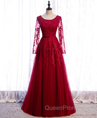 Burgundy Long Evening Prom Dresses, Burgundy Evening Bridesmaid Dresses