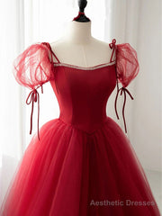 Burgundy Long Prom Dresses, Burgundy Formal Graduation Dresses