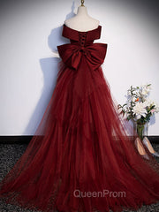 Burgundy Mermaid Long Evening Prom Dresses, Burgundy Evening Dresses