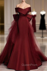 Burgundy Mermaid Long Evening Prom Dresses, Burgundy Evening Dresses