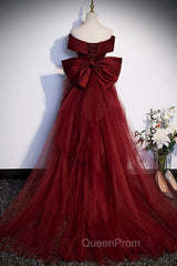 Burgundy Mermaid Long Evening Prom Dresses, Off the Shoulder V-Neck Evening Dresses