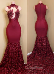 Burgundy mermaid Evening Prom Dresses, long evening gowns