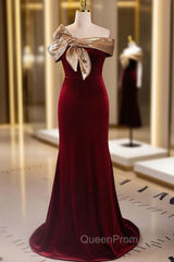 Burgundy Mermaid Sequins Off the Shoulder Evening Prom Dresses