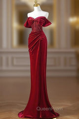 Burgundy Mermaid Velvet Sequins Evening Prom Dresses