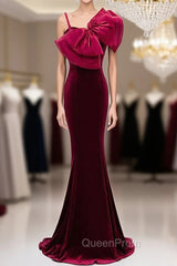 Burgundy Mermaid Velvet Spaghetti Straps Evening Prom Dresses