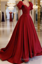 Burgundy off shoulder satin long Evening Prom Dresses, burgundy evening Dresses