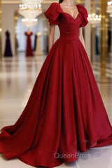 Burgundy off shoulder satin long Evening Prom Dresses, burgundy evening Dresses