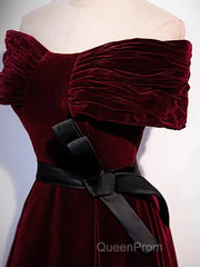 Burgundy Off The Shoulder Velvet Long Evening Prom Dresses
