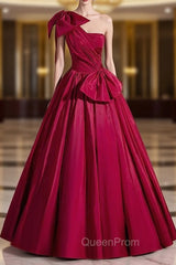 Burgundy One Shoulder Pleats Evening Prom Dresses