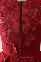 Burgundy round neck lace long Evening Prom Dresses burgundy evening Dresses