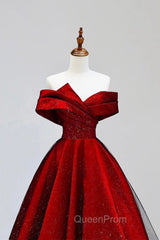 Burgundy Satin And Black Tulle Long Evening Prom Dresses, Beautiful A-Line Party Dresses