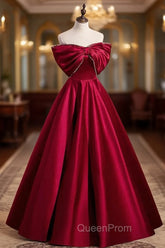 Burgundy Satin Floor Length Evening Prom Dresses, A-Line Off the Shoulder Evening Party Dresses