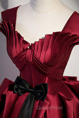 Burgundy Satin Long Evening Prom Dresses, Burgundy A-Line Evening Dresses