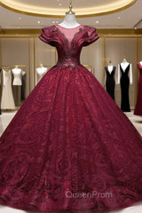 Burgundy Sequins Beading Quinceanera Dresses