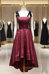 Burgundy Sequins Straps Evening Prom Dresses