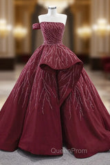 Burgundy Strapless Beading Evening Prom Dresses