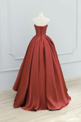 Burgundy Strapless Satin Long Evening Prom Dresses, Beautiful A-Line Evening Party Dresses