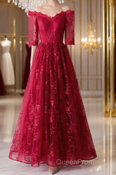 Burgundy sweetheart lace long Evening Prom Dresses, burgundy evening Dresses