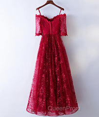 Burgundy sweetheart lace long Evening Prom Dresses, burgundy evening Dresses