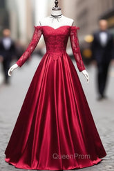Burgundy Sweetheart Lace Satin Long Evening Prom Dresses Burgundy Evening Dresses