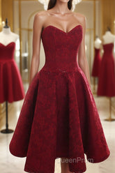 Burgundy sweetheart lace short Evening Prom Dresses burgundy homecoming Dresses