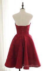 Burgundy sweetheart lace short Evening Prom Dresses burgundy homecoming Dresses