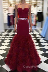 Burgundy sweetheart mermaid long Evening Prom Dresses, burgundy evening Dresses
