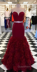 Burgundy sweetheart mermaid long Evening Prom Dresses, burgundy evening Dresses