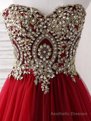 Burgundy Sweetheart Neck Lace Applique Tulle Long Prom Dresses