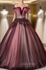 Burgundy Tulle Appliques Quinceanera Dresses