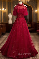 Burgundy Tulle Beading Sequins Strapless Evening Prom Dresses