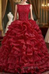 Burgundy Tulle Lace Backless Quinceanera Dresses