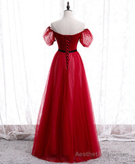 Burgundy Tulle Lace Long Prom Dress Burgundy Formal Dress