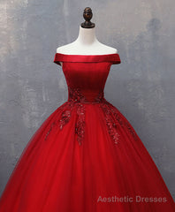 Burgundy Tulle Lace Off Shoulder Long Prom Gown Burgundy Evening Dress