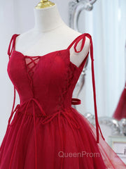 Burgundy Tulle Lace Short Evening Prom Dresses, Burgundy Homecoming Dresses