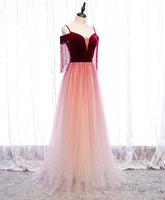 Burgundy Tulle Long Prom Dress Burgundy Tulle Formal Dress