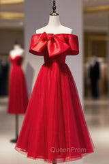 Burgundy Tulle Off the Shoulder Short Evening Prom Dresses