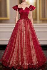 Burgundy Tulle Sequins Square Evening Prom Dresses
