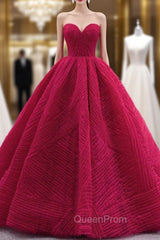 Burgundy Tulle Sweetheart Pleats Hand Work Evening Prom Dresses