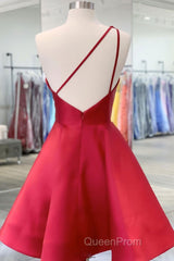 Burgundy v neck satin short Evening Prom Dresses one shoulder cocktail Dresses