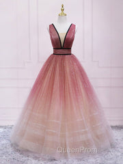 Burgundy V Neck Tulle Long Evening Prom Dresses Burgundy Long Evening Dresses