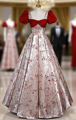 Burgundy Velvet Champagne Satin Short Sleeve Evening Prom Dresses