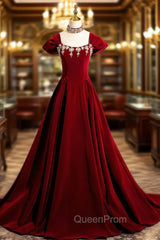 Burgundy Velvet Crystal Evening Prom Dresses