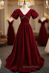 Burgundy Velvet Deep V-neck Backless Crystal Evening Prom Dresses
