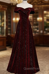 Burgundy Velvet Long Evening Prom Dresses Evening Dresses