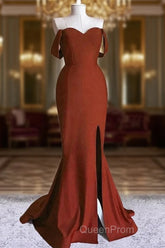 Burnt Orange Mermaid Dresses Off The Shoulder With Slit