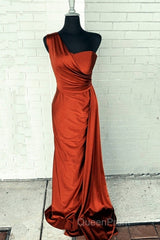 Burnt Orange Satin Bridesmaid Dresses One Shoulder