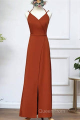 Burnt Orange Slit Bridesmaid Dresses With Straps