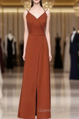 Burnt Orange Slit Bridesmaid Dresses With Straps