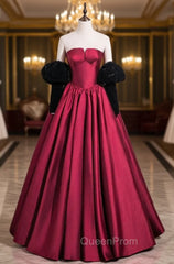 Burugndy Satin Strapless Black Velvet Long Sleeve Evening Prom Dresses